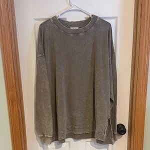 264 Easel Tan Mineral Wash Crewneck Sweatshirt Slits Relaxed Fit 100% Cotton M